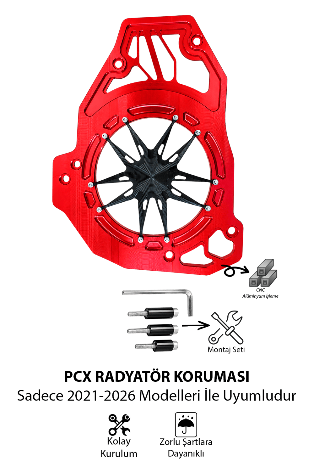 Honda Pcx Uyumlu Deniz Yıldızı Radyatör Koruması 2021-2026 Cnc Kırmızı