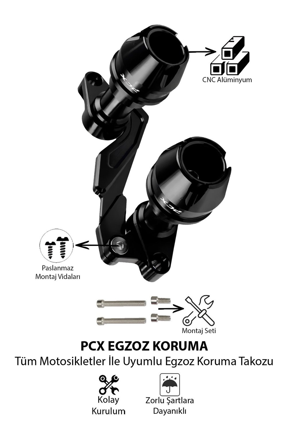 Honda Pcx Uyumlu Egzoz Koruma Takozu 2021-2026 Cnc Siyah