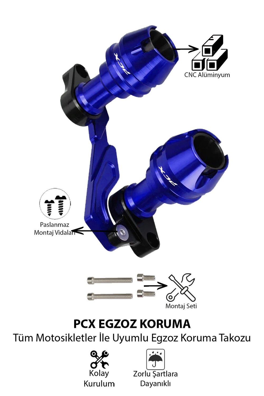 Honda Pcx Uyumlu Egzoz Koruma Takozu 2021-2026 Cnc Mavi