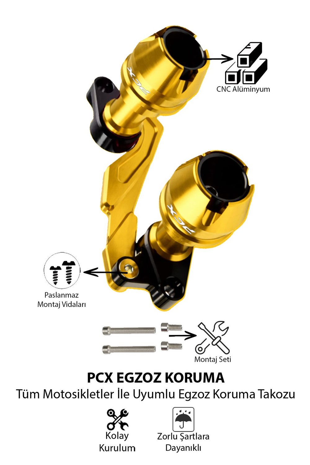 Honda Pcx Uyumlu Egzoz Koruma Takozu 2021-2026 Cnc Gold