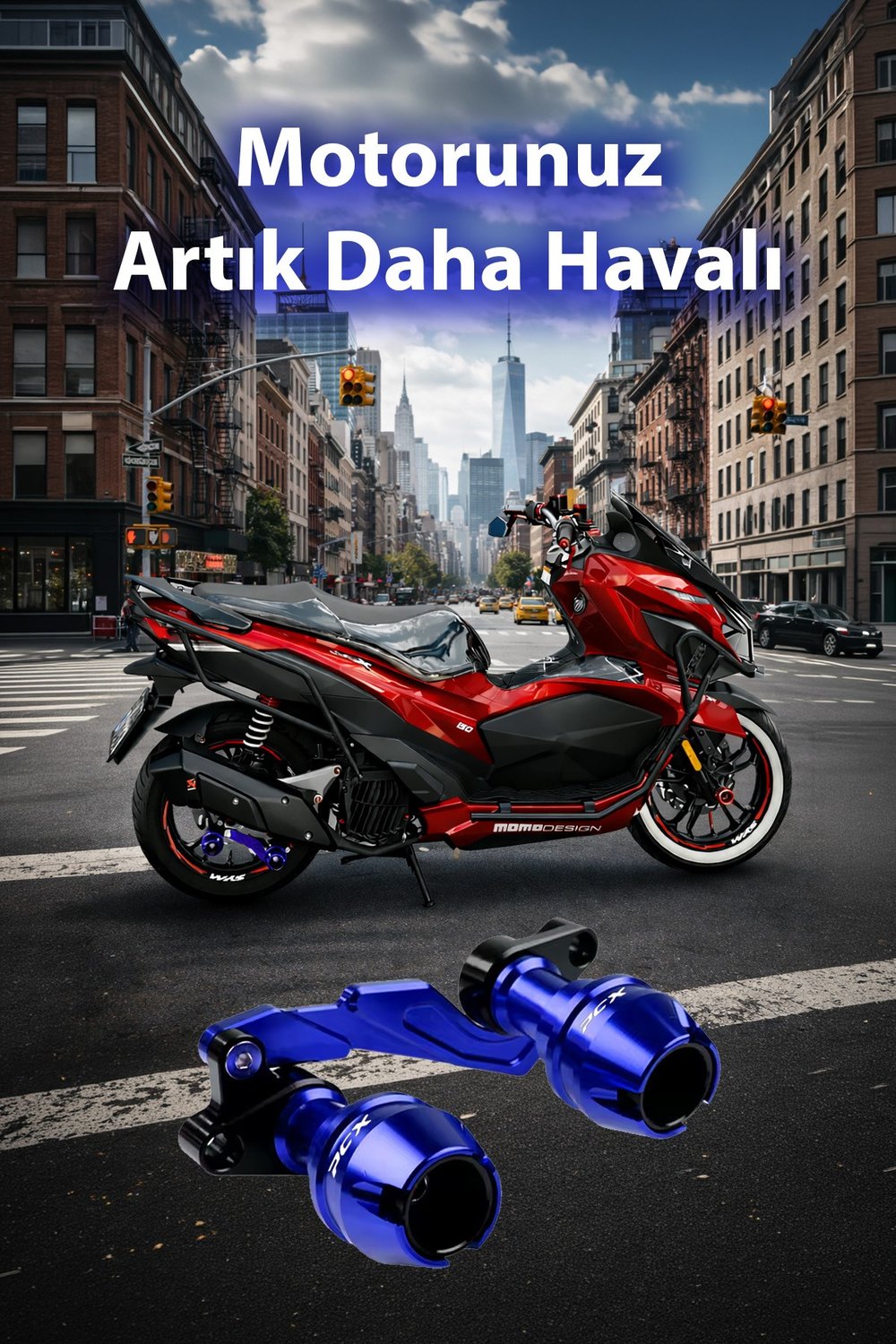Honda Pcx Uyumlu Egzoz Koruma Takozu 2021-2026 Cnc Mavi