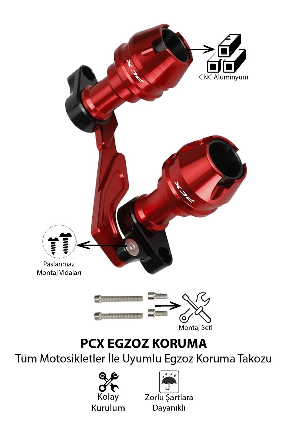 Honda Pcx Uyumlu Egzoz Koruma Takozu 2021-2026 Cnc Kırmızı