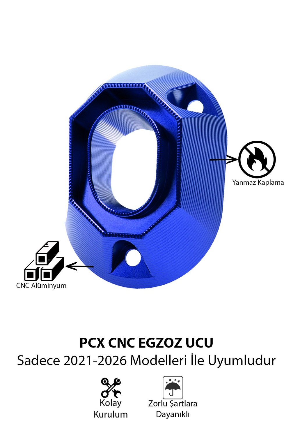 Honda Pcx Uyumlu Egzoz Ucu 2021-2026 Cnc Mavi