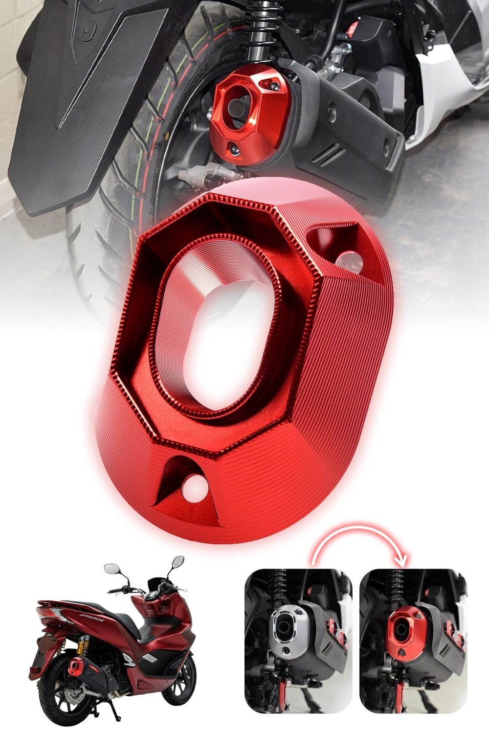 Honda Pcx Uyumlu Egzoz Ucu 2021-2026 Cnc Kırmızı