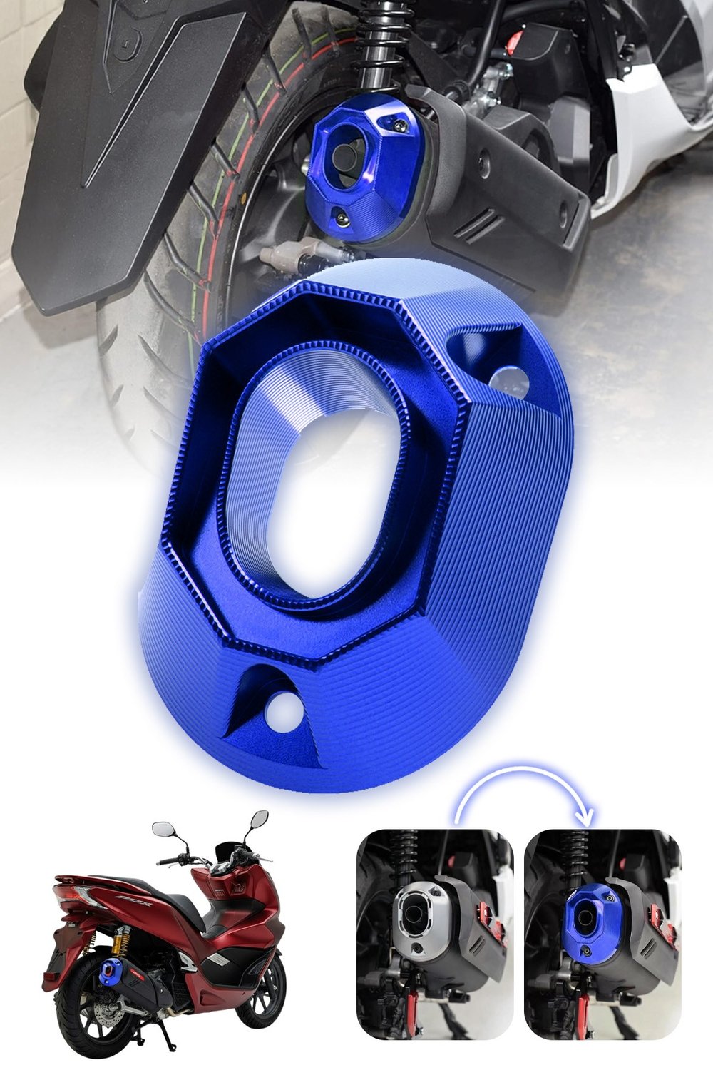 Honda Pcx Uyumlu Egzoz Ucu 2021-2026 Cnc Mavi