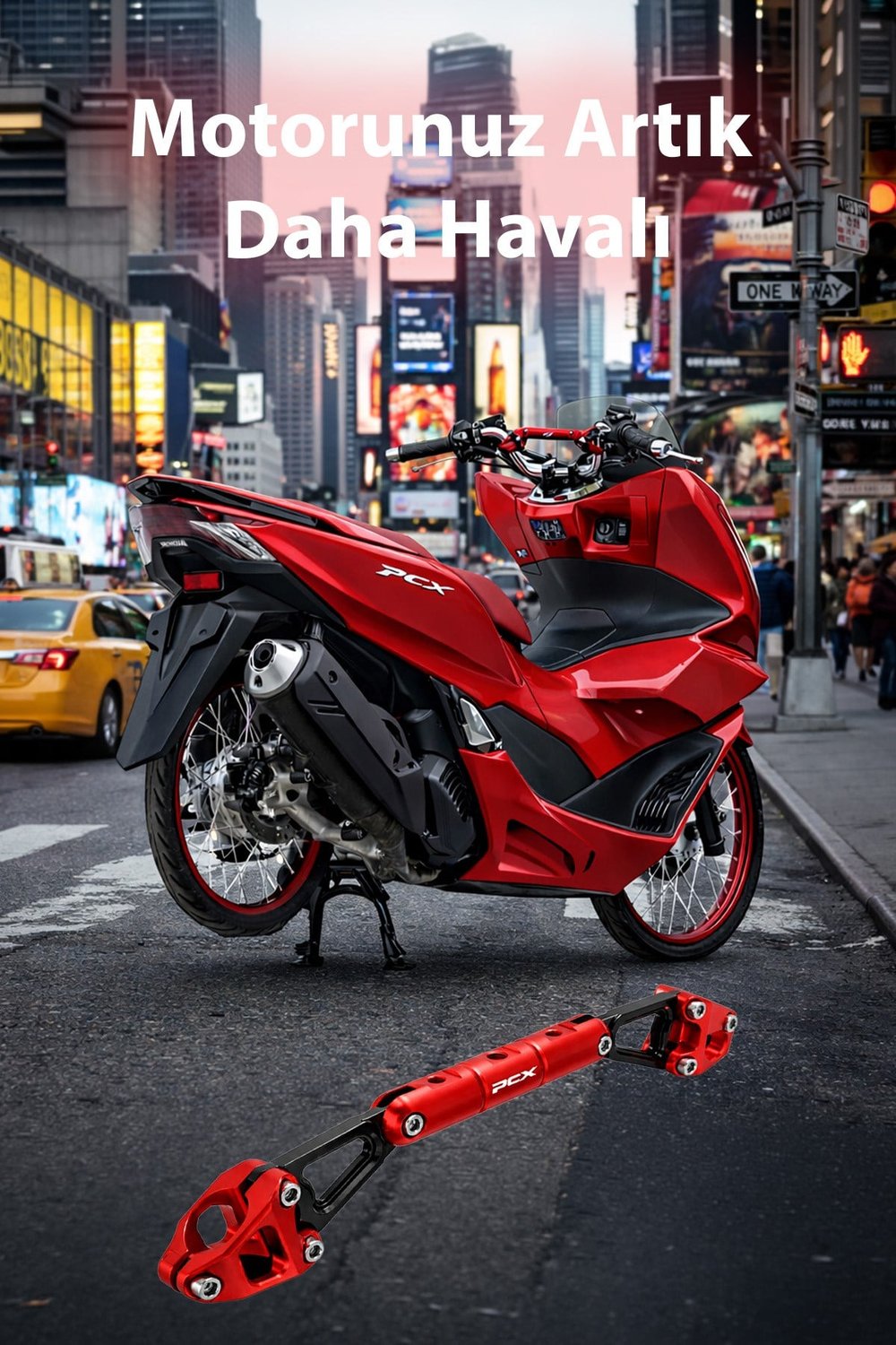 Honda Pcx Uyumlu Gidon Barı 2021-2024 Cnc Kırmızı