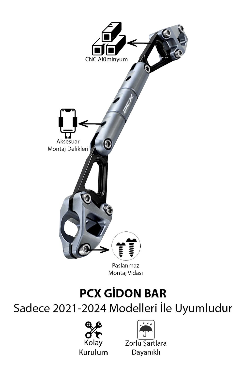 Honda Pcx Uyumlu Gidon Barı 2021-2024 Cnc Titanyum
