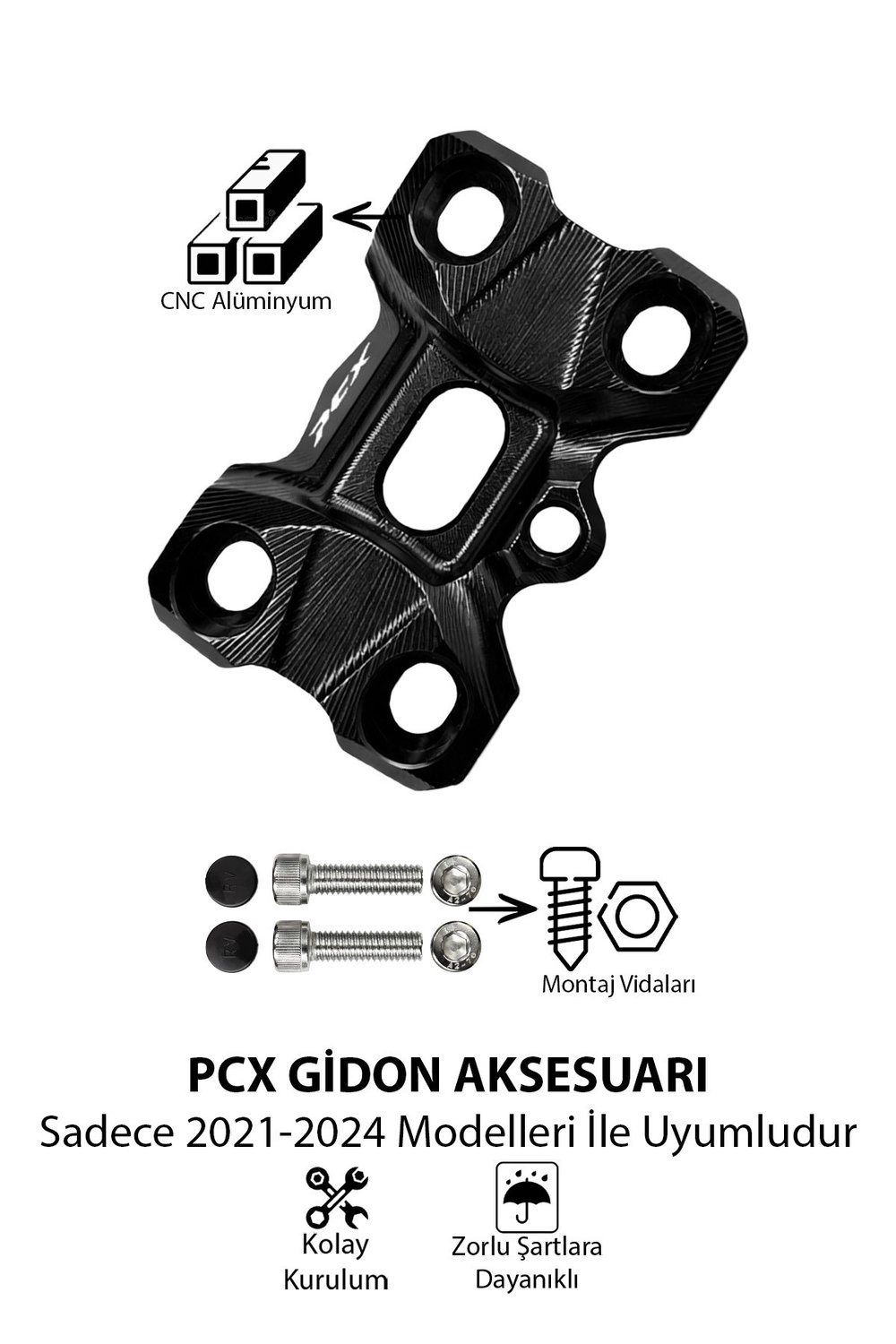 Honda Pcx Uyumlu Gidon Yükseltme 2021-2024 Cnc Siyah