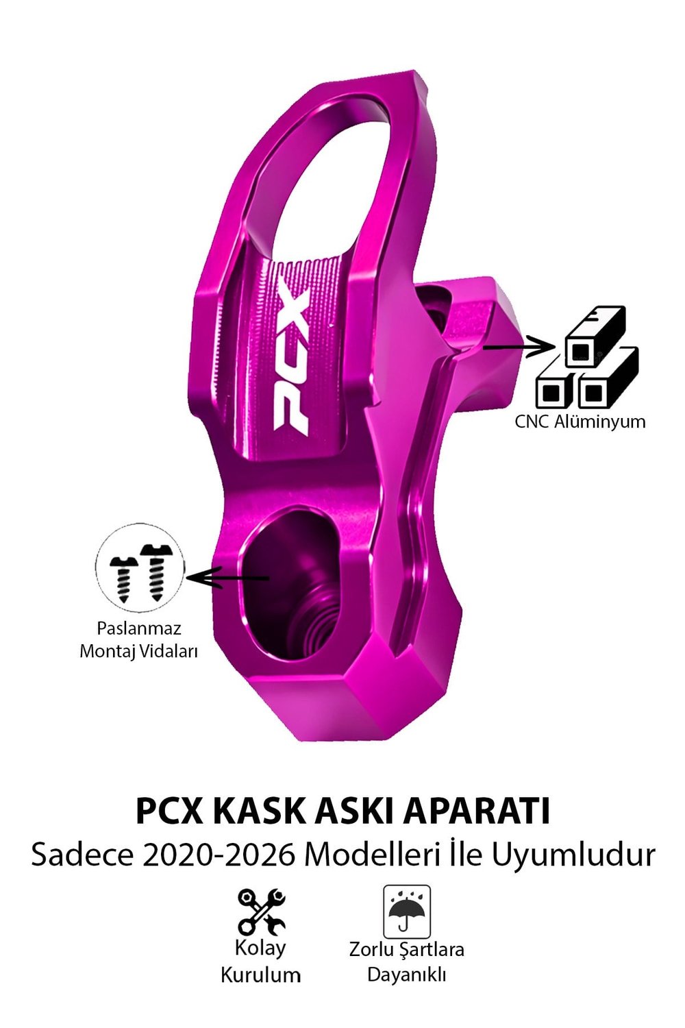 Honda Pcx Uyumlu Kask Askı Aparatı 2021-2026 Cnc Mor