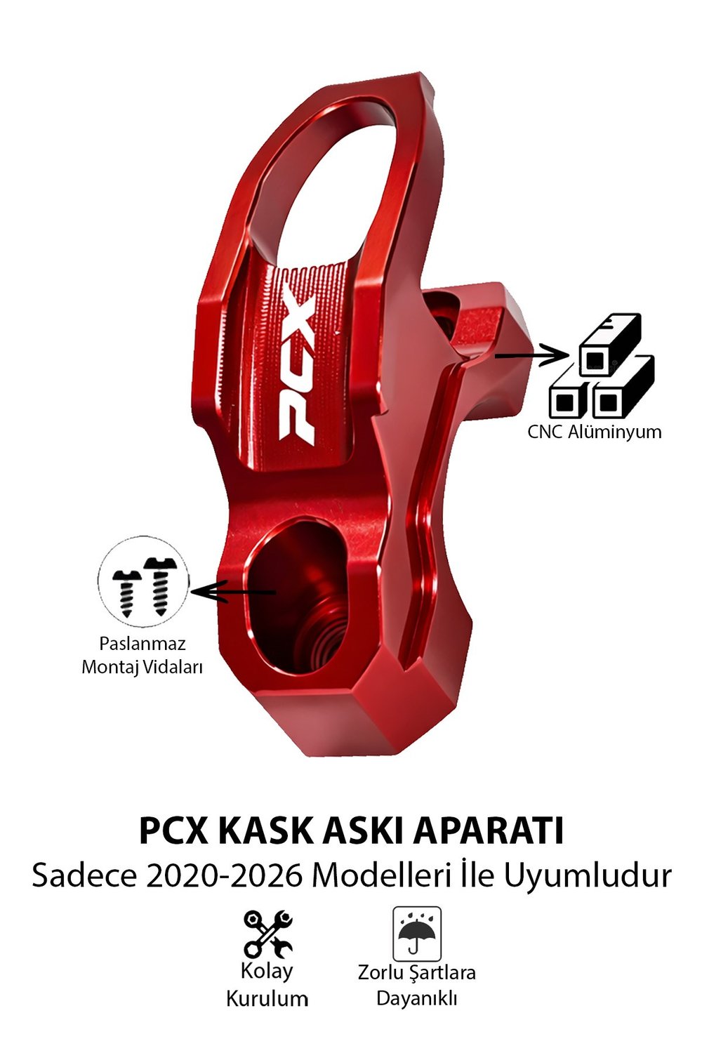 Honda Pcx Uyumlu Kask Askı Aparatı 2021-2026 Cnc Kırmızı