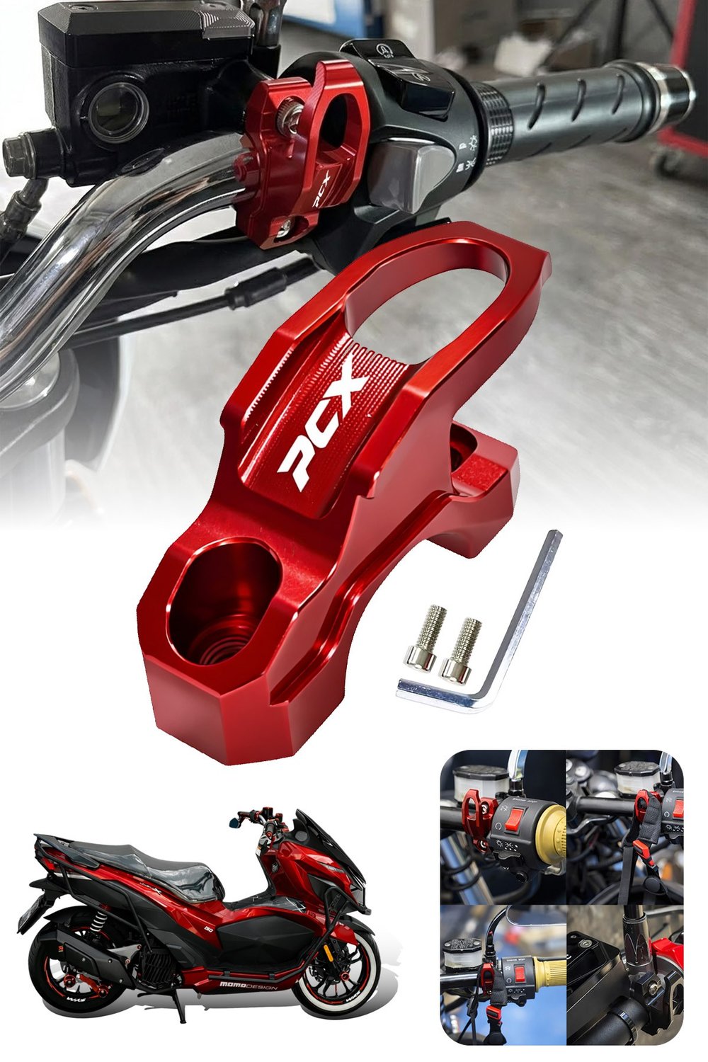 Honda Pcx Uyumlu Kask Askı Aparatı 2021-2026 Cnc Kırmızı