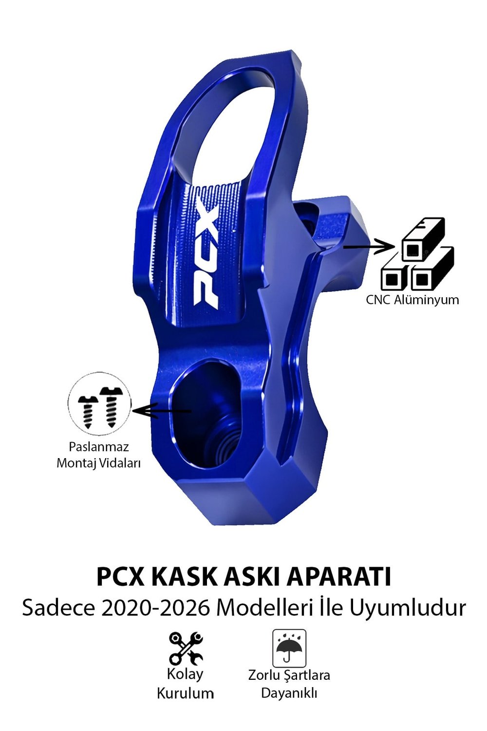 Honda Pcx Uyumlu Kask Askı Aparatı 2021-2026 Cnc Mavi