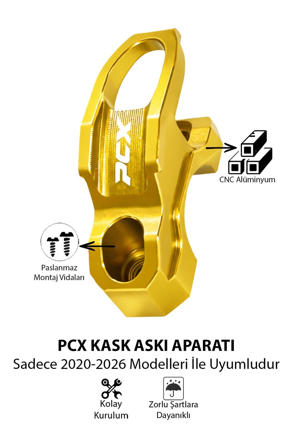 Honda Pcx Uyumlu Kask Askı Aparatı 2021-2026 Cnc Gold