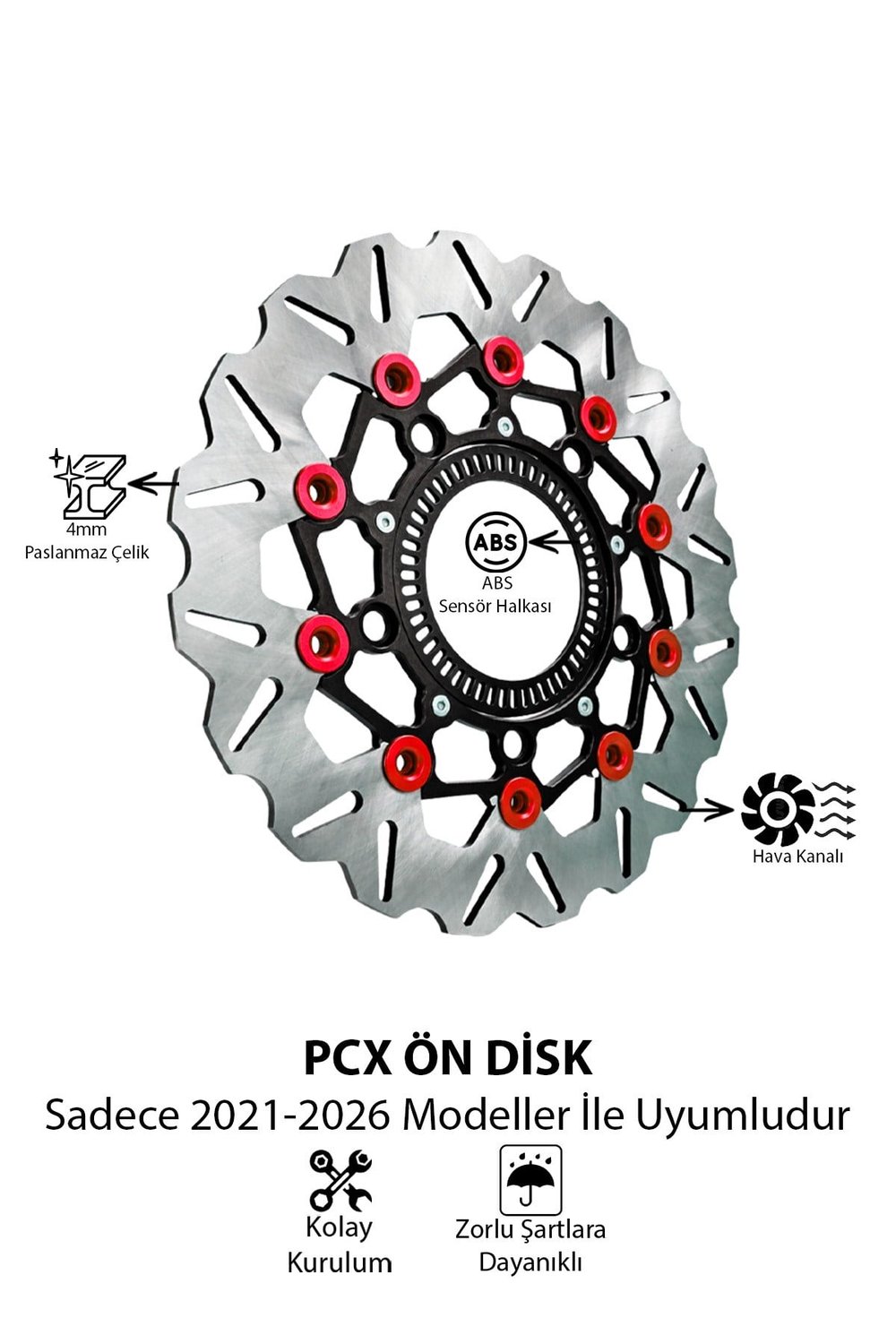 Honda Pcx Uyumlu Ön Disk 2021-2026 Cnc Kırmızı