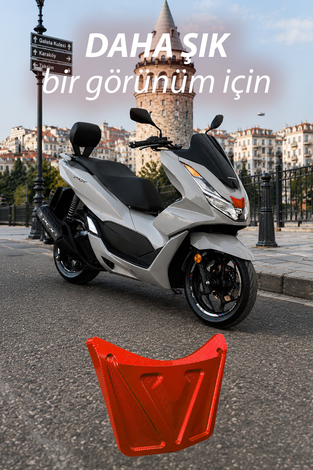 Honda Pcx Uyumlu Ön V Aksesuar 2021-2024 Cnc Kırmızı