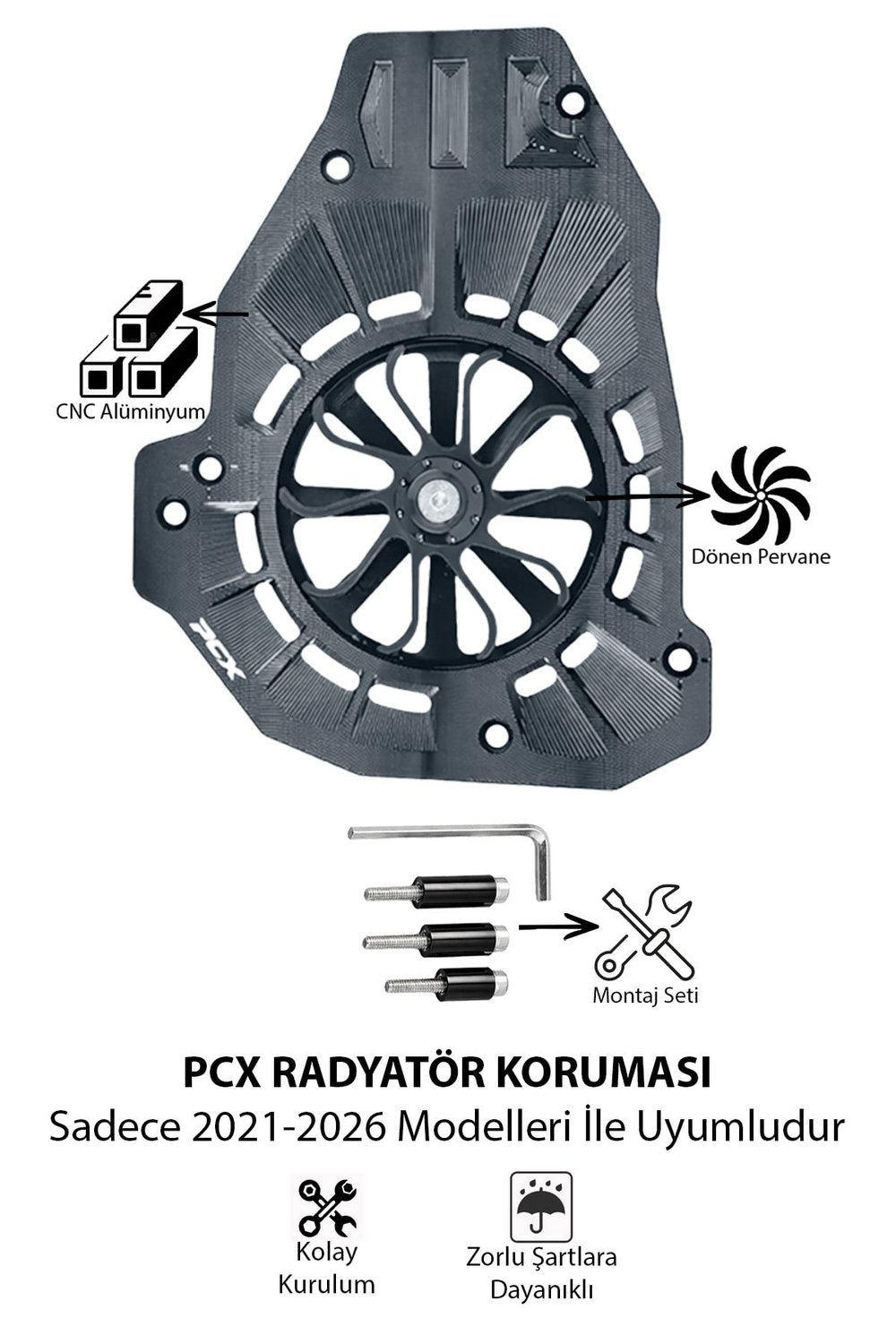 Honda Pcx Uyumlu Pervaneli Radyatör Koruması 2021-2026 Cnc Titanyum