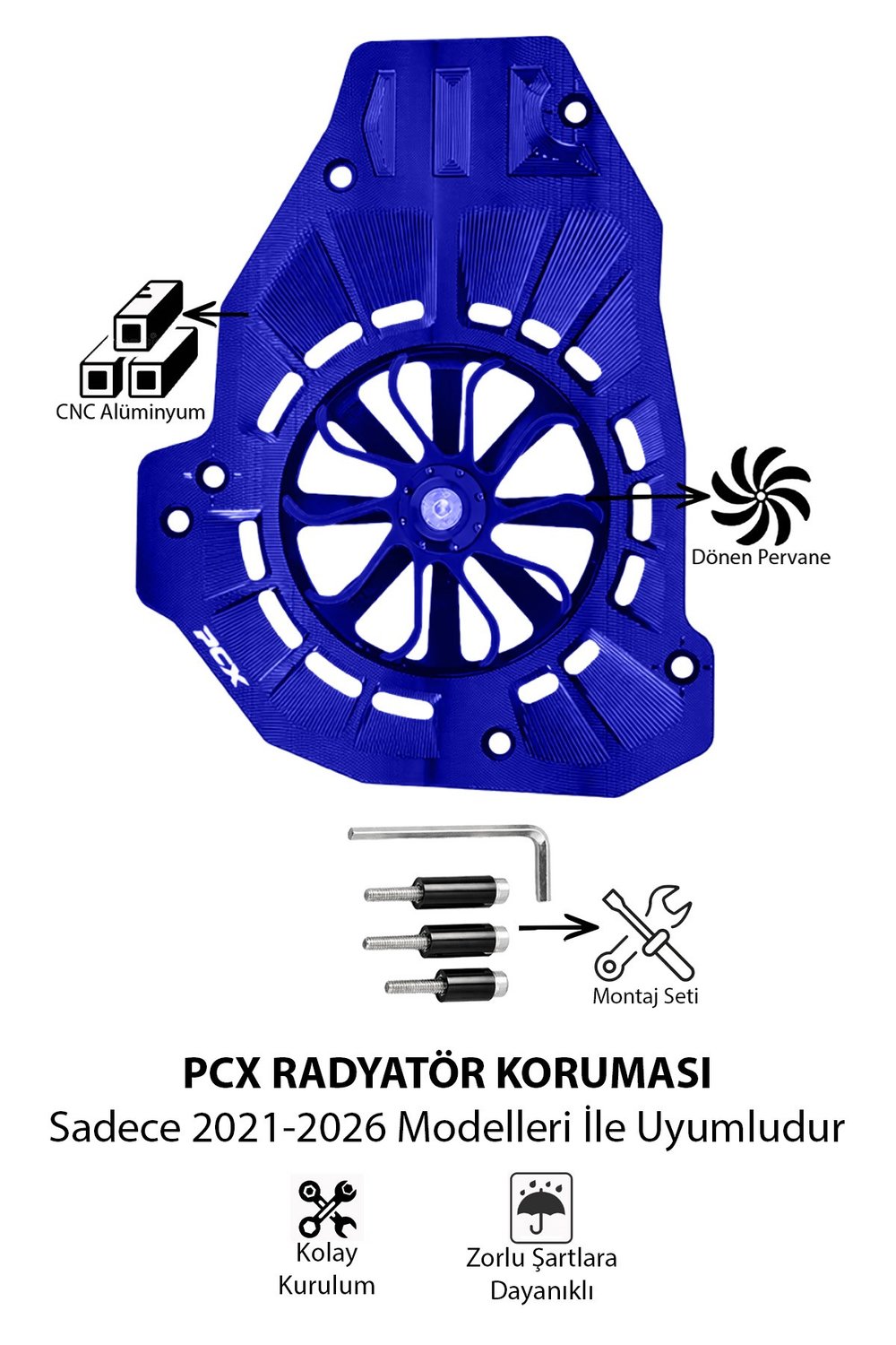 Honda Pcx Uyumlu Pervaneli Radyatör Koruması 2021-2026 Cnc Mavi