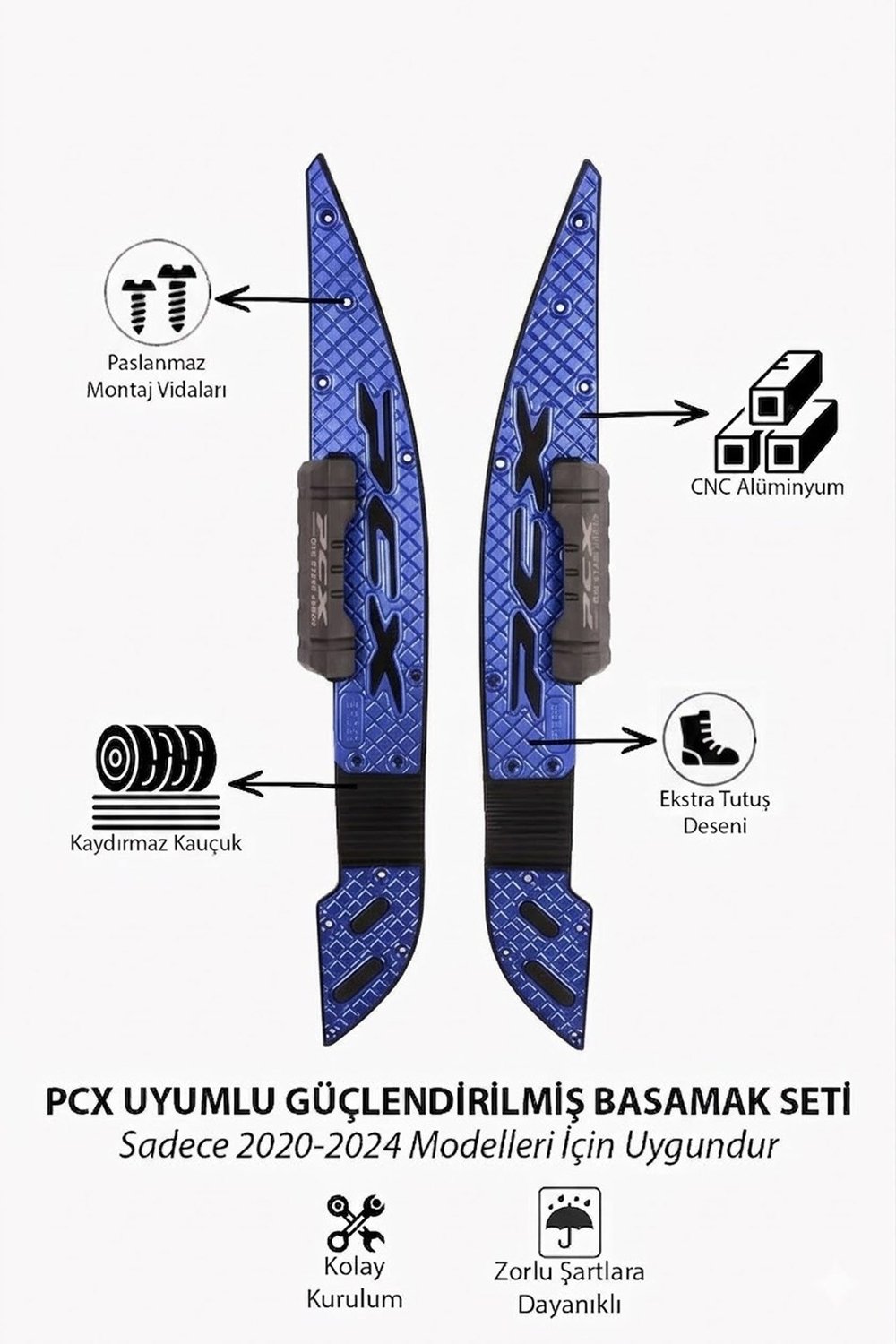 Honda Pcx Uyumlu Premium Basamak Seti 2021-2024 Cnc Mavi