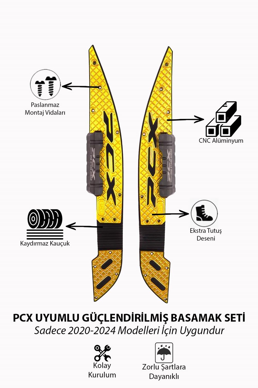 Honda Pcx Uyumlu Premium Basamak Seti 2021-2024 Cnc Gold
