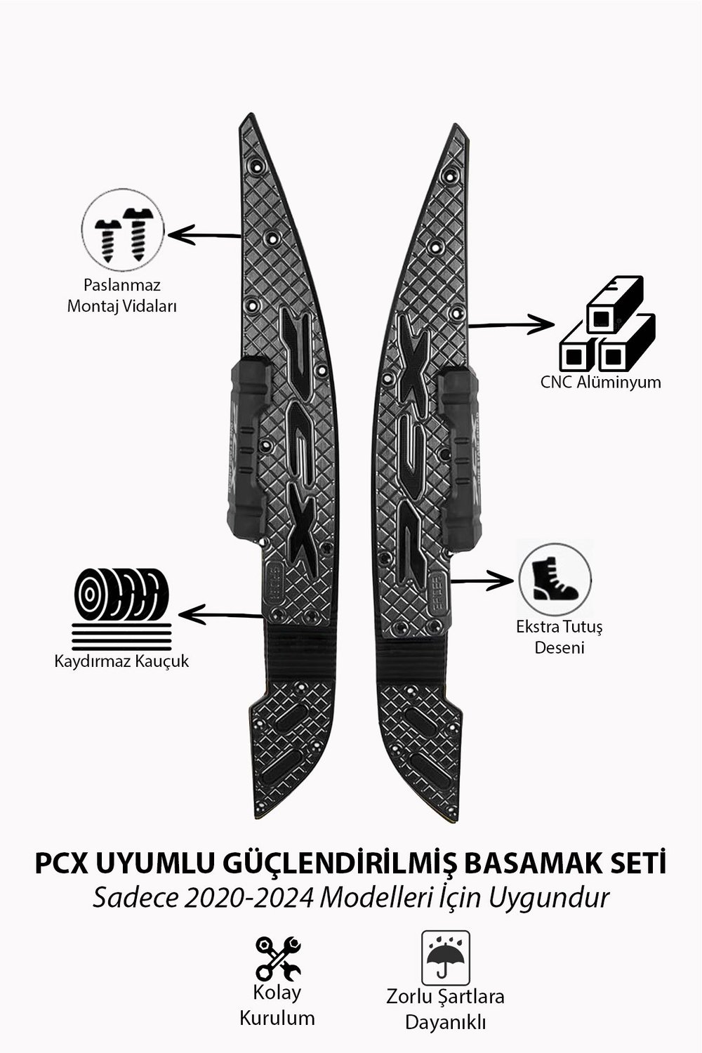 Honda Pcx Uyumlu Premium Basamak Seti 2021-2024 Cnc Siyah