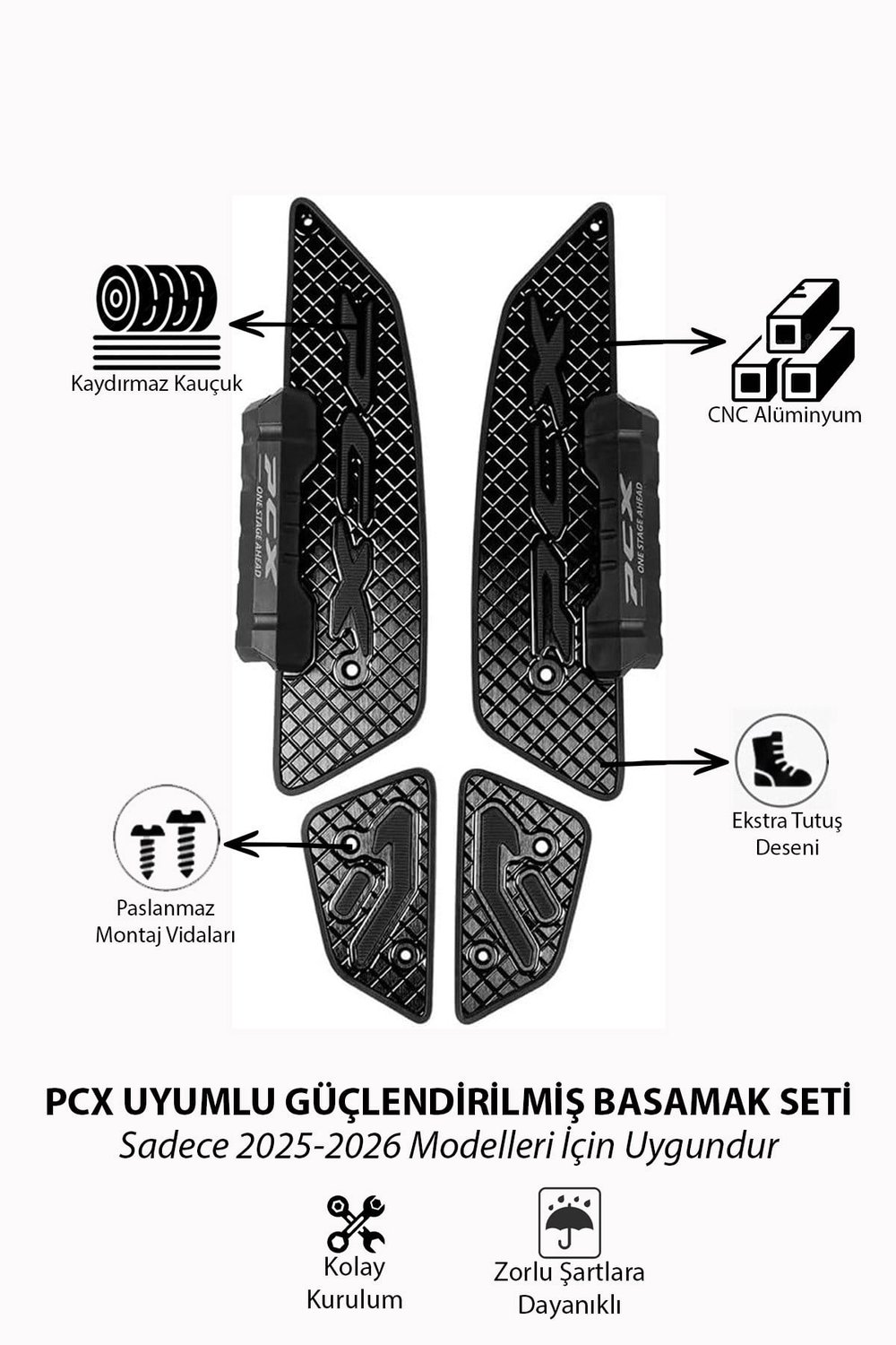 Honda Pcx Uyumlu Premium Basamak Seti 2025-2026 Cnc Siyah