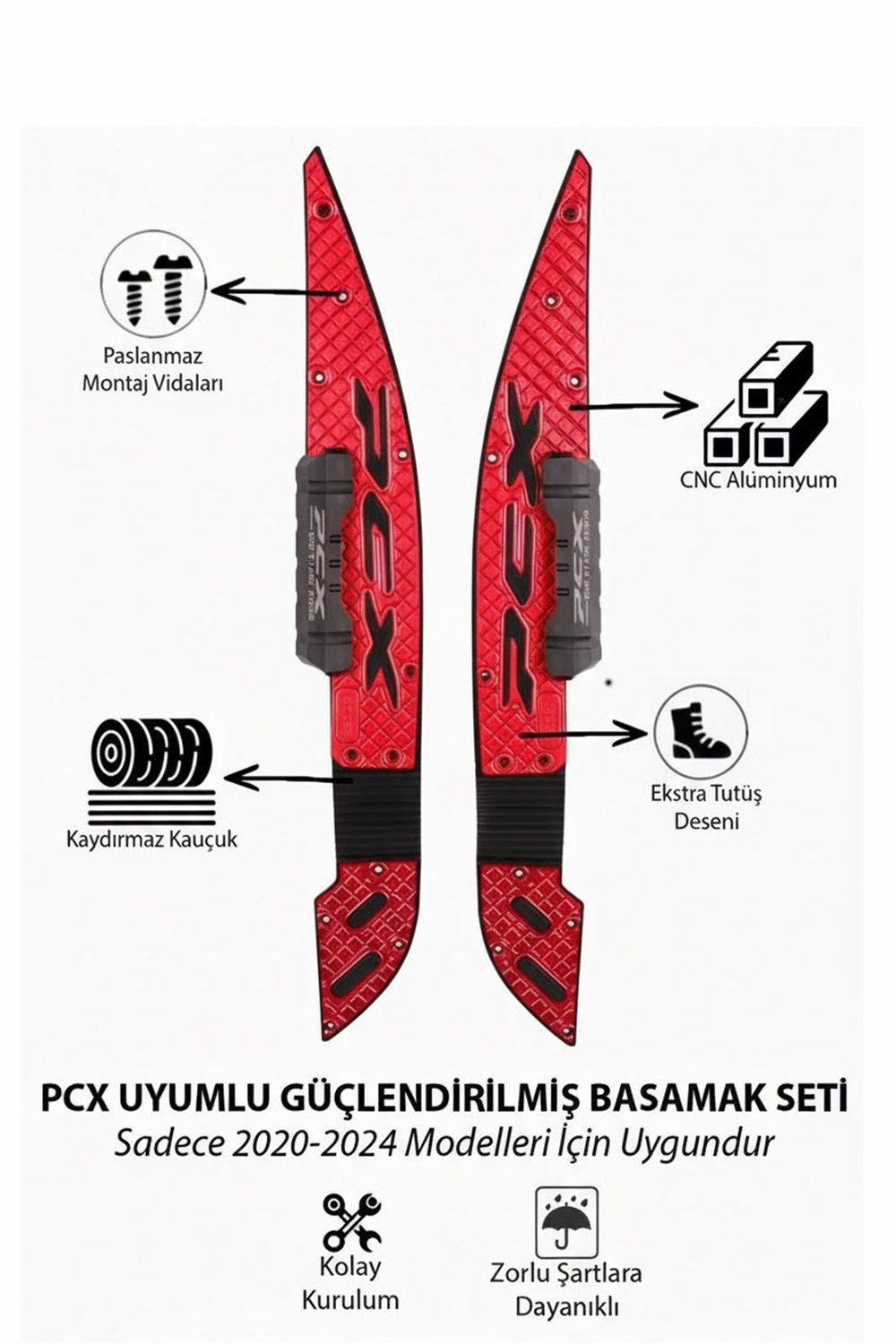 Honda Pcx Uyumlu Premium Basamak Seti 2021-2024 Cnc Kırmızı