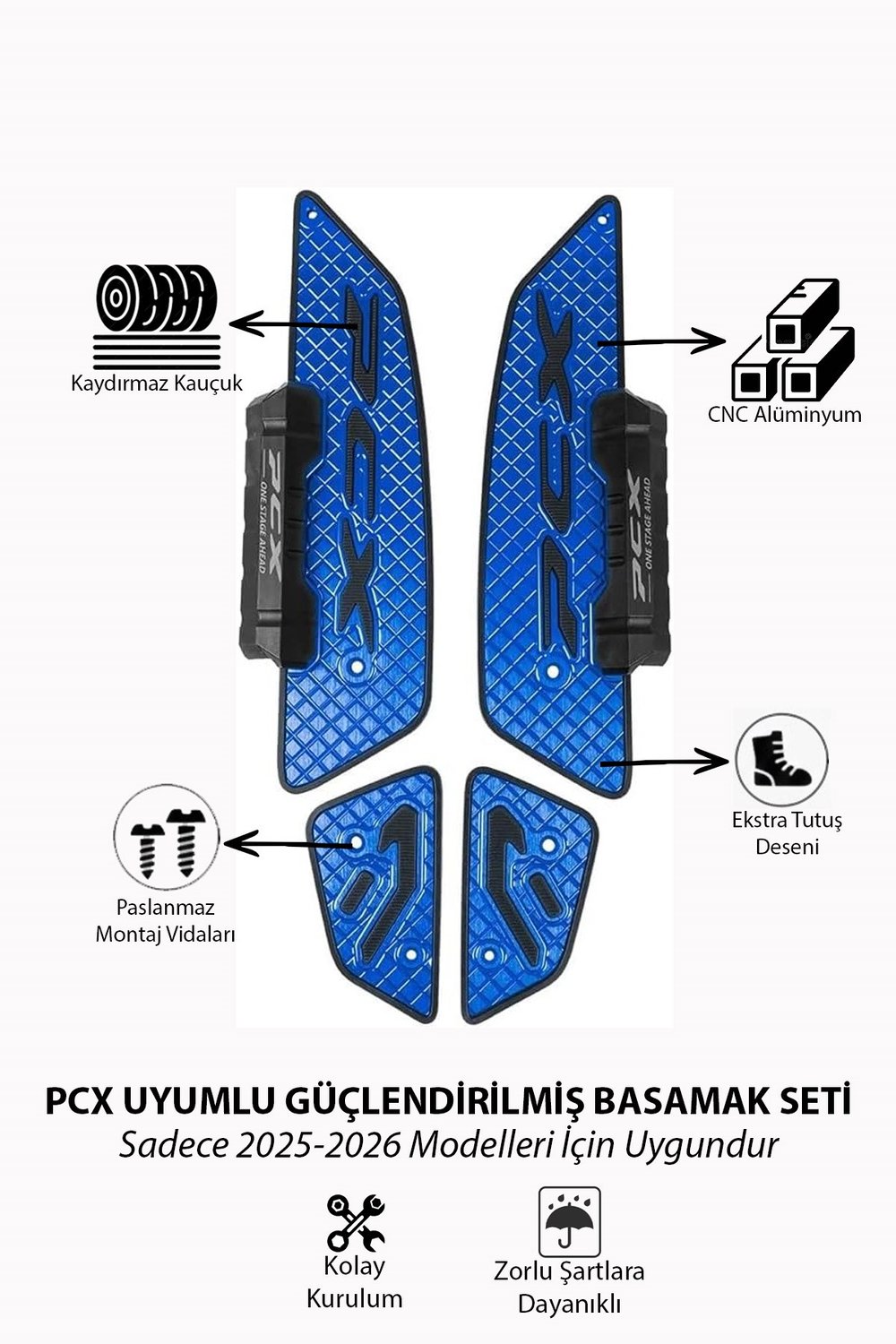 Honda Pcx Uyumlu Premium Basamak Seti 2025-2026 Cnc Mavi