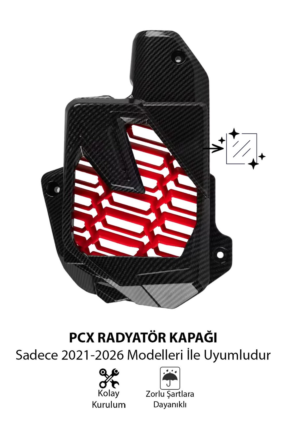 Honda Pcx Uyumlu Radyatör Koruma Kapağı 2021-2026 Karbon Kırmızı Desen