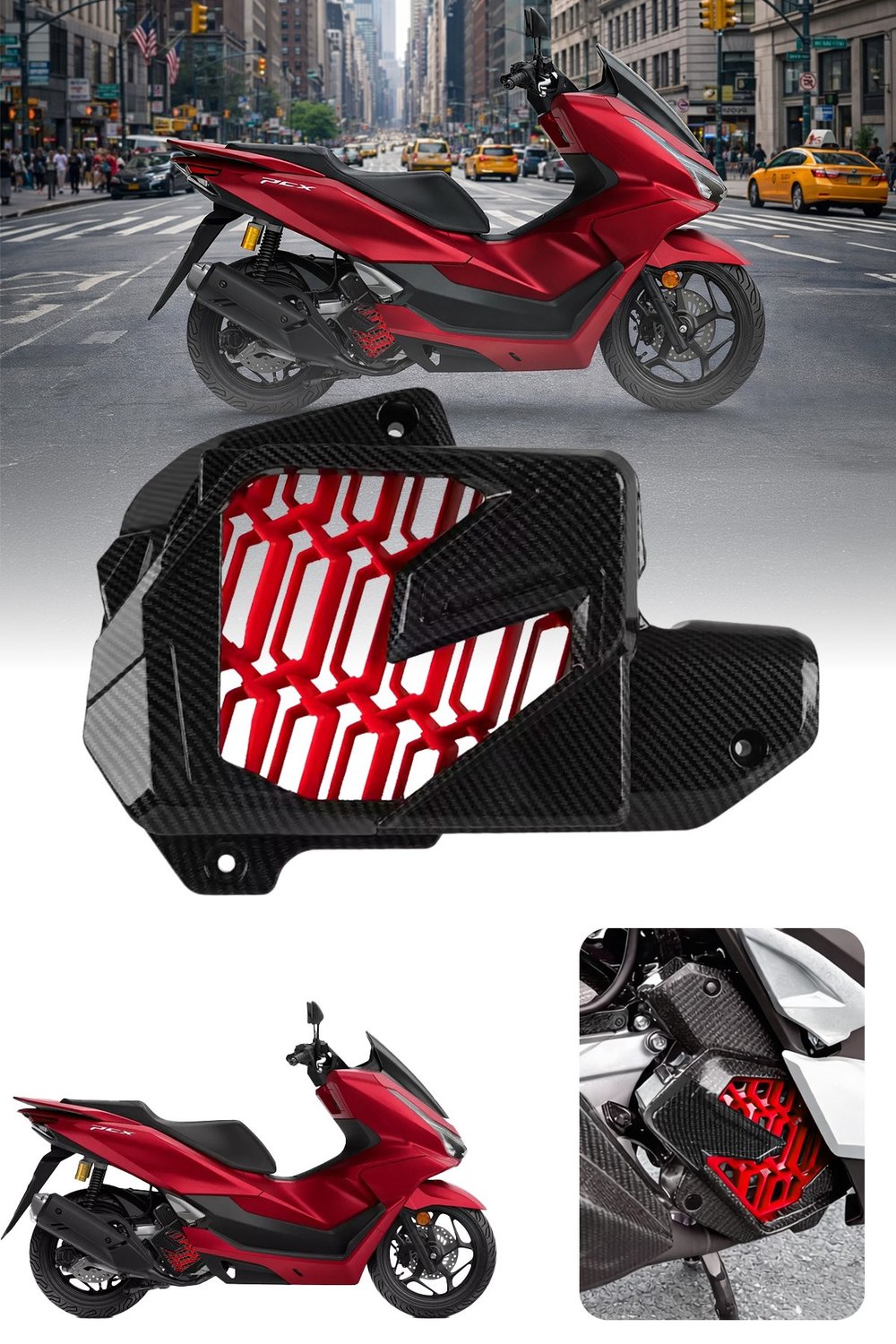 Honda Pcx Uyumlu Radyatör Koruma Kapağı 2021-2026 Karbon Kırmızı Desen