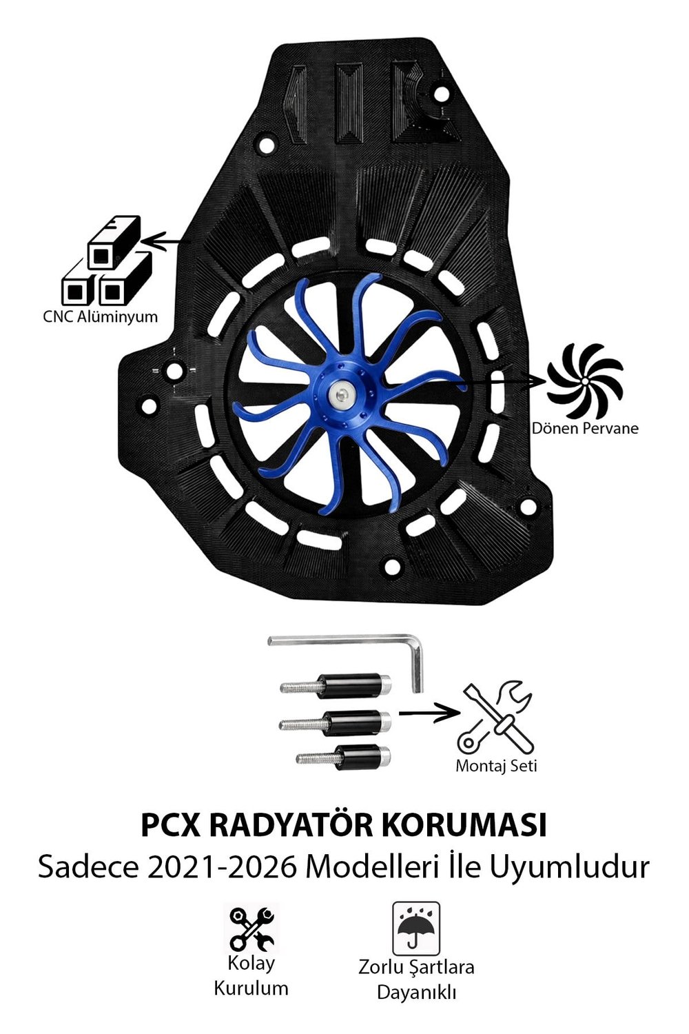 Honda Pcx Uyumlu Renkli Pervaneli Radyatör Koruması 2021-2026 Cnc Mavi