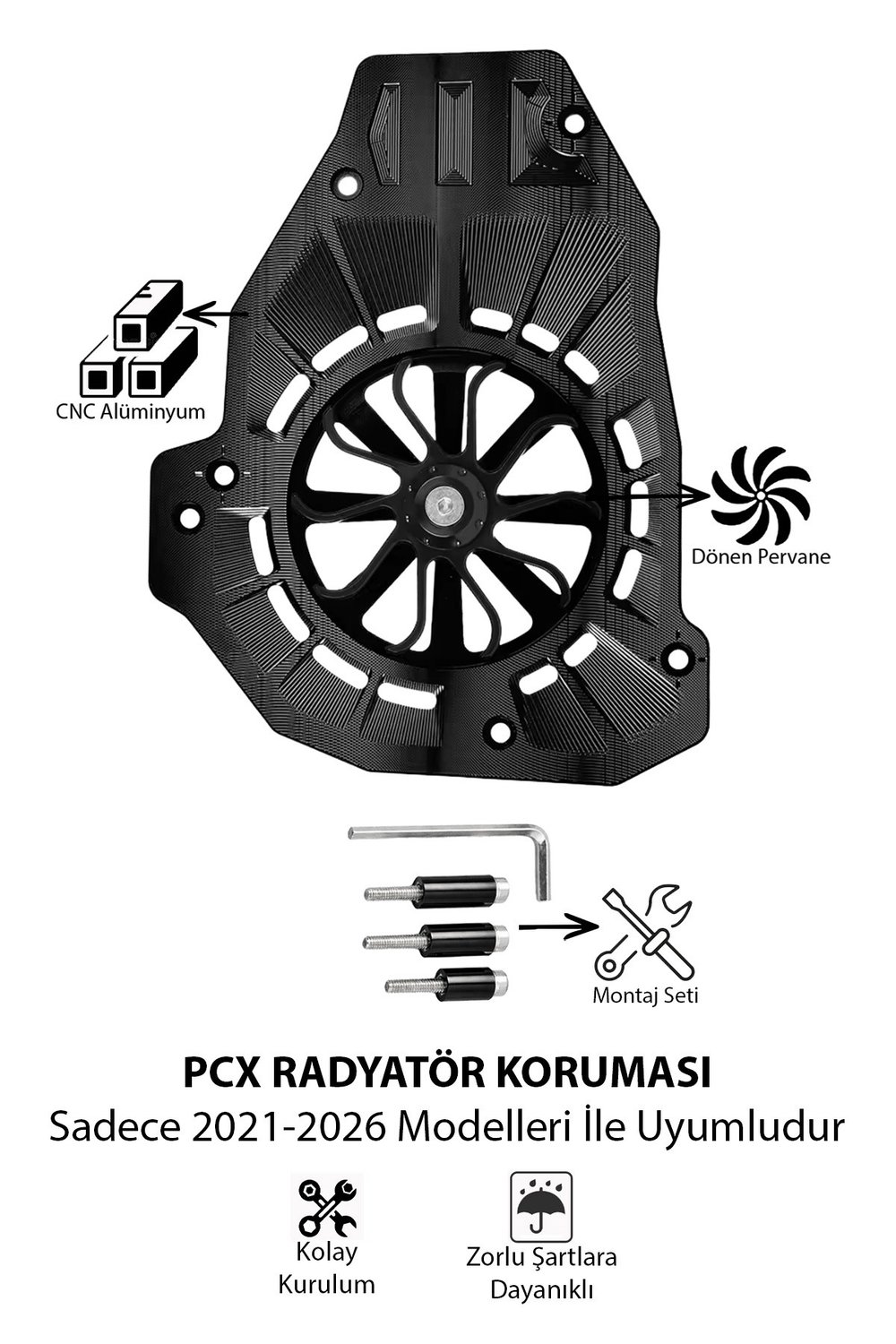 Honda Pcx Uyumlu Renkli Pervaneli Radyatör Koruması 2021-2026 Cnc Siyah