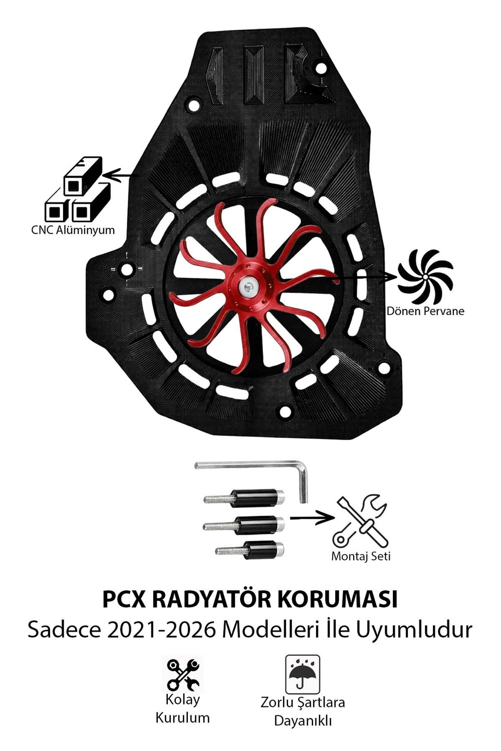 Honda Pcx Uyumlu Renkli Pervaneli Radyatör Koruması 2021-2026 Cnc Kırmızı