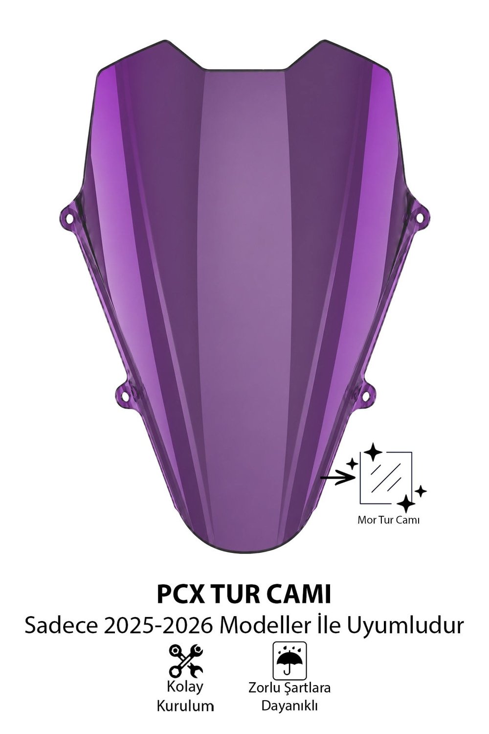 Honda Pcx Uyumlu Spor Tur Camı Mor