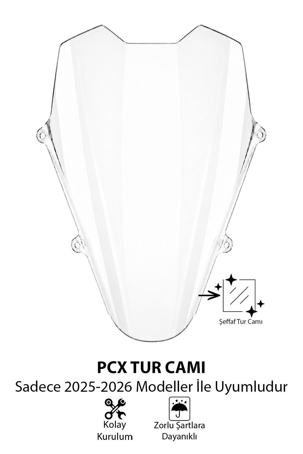 Honda Pcx Uyumlu Spor Tur Camı Şeffaf