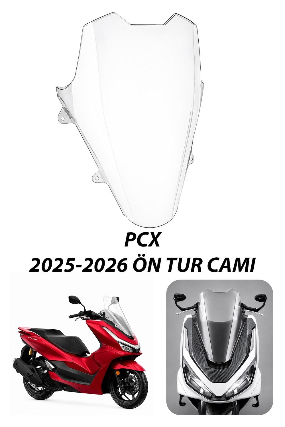 Honda Pcx Uyumlu Spor Tur Camı Şeffaf