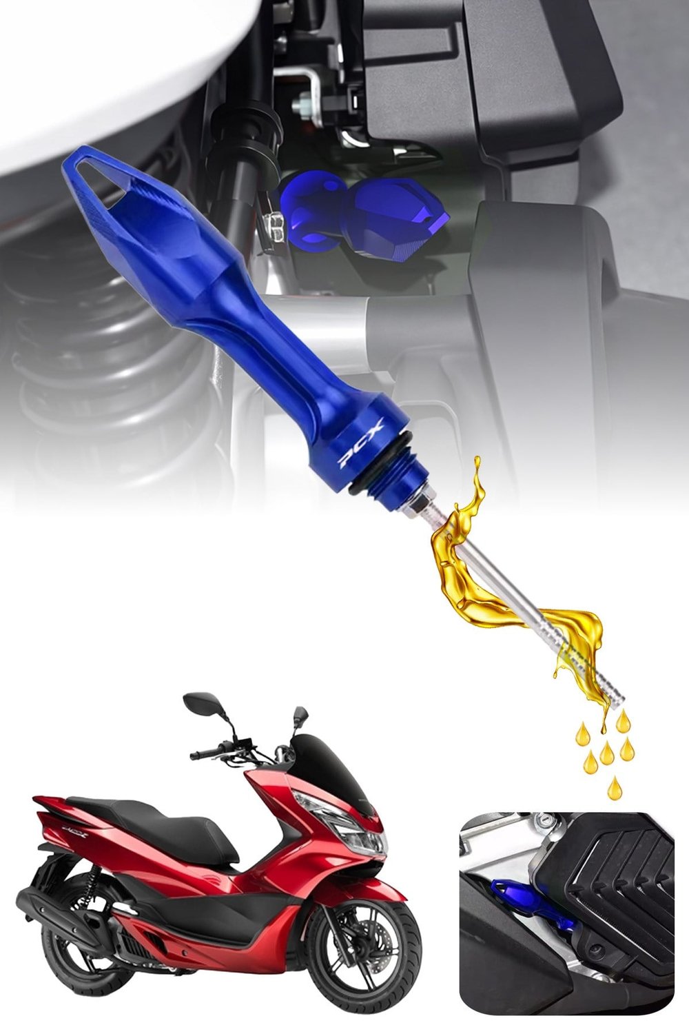 Honda Pcx Uyumlu Yağ Çubuğu 2020-2026 Cnc Mavi