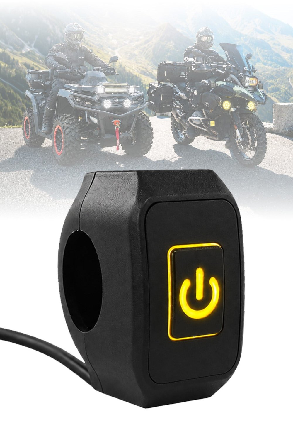Işıklı Gidon Anahtarı Tek Fonksiyonlu Sarı LED Power Tuşlu Motosiklet Sis Farı Off Road Led Kontrol Switchi Kablolu Siyah Renk