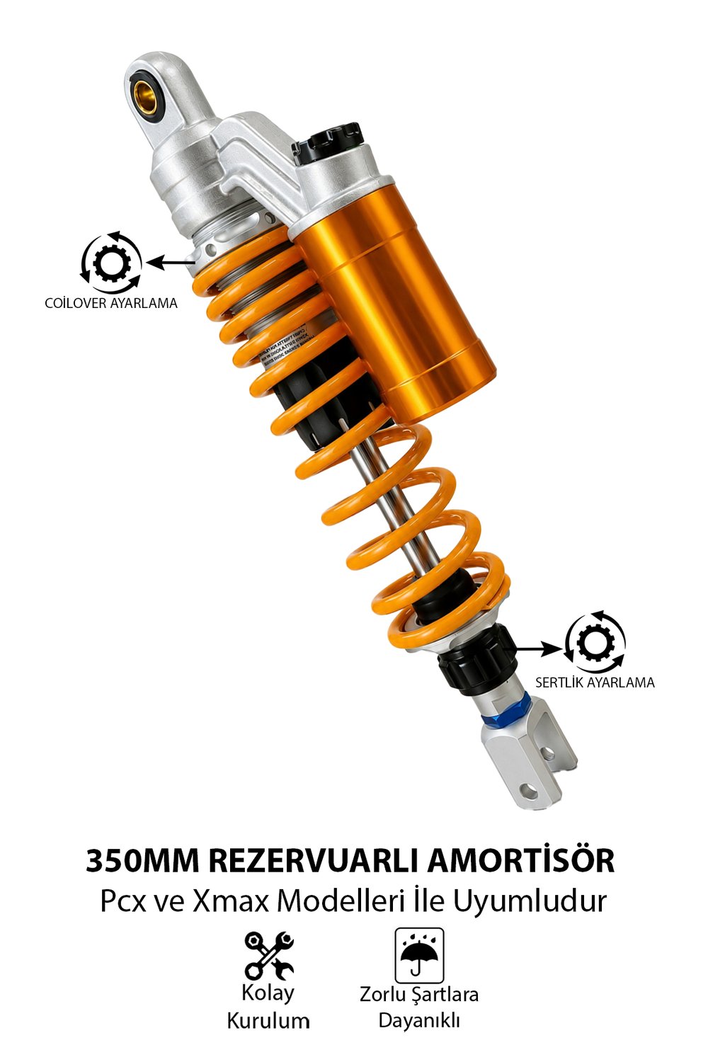 PCX ve XMAX Uyumlu 350 mm Ayarlanabilir Arka Amortisör Takımı Gold