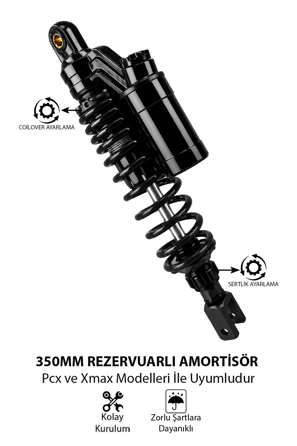 PCX ve XMAX Uyumlu 350 mm Ayarlanabilir Arka Amortisör Takımı Siyah
