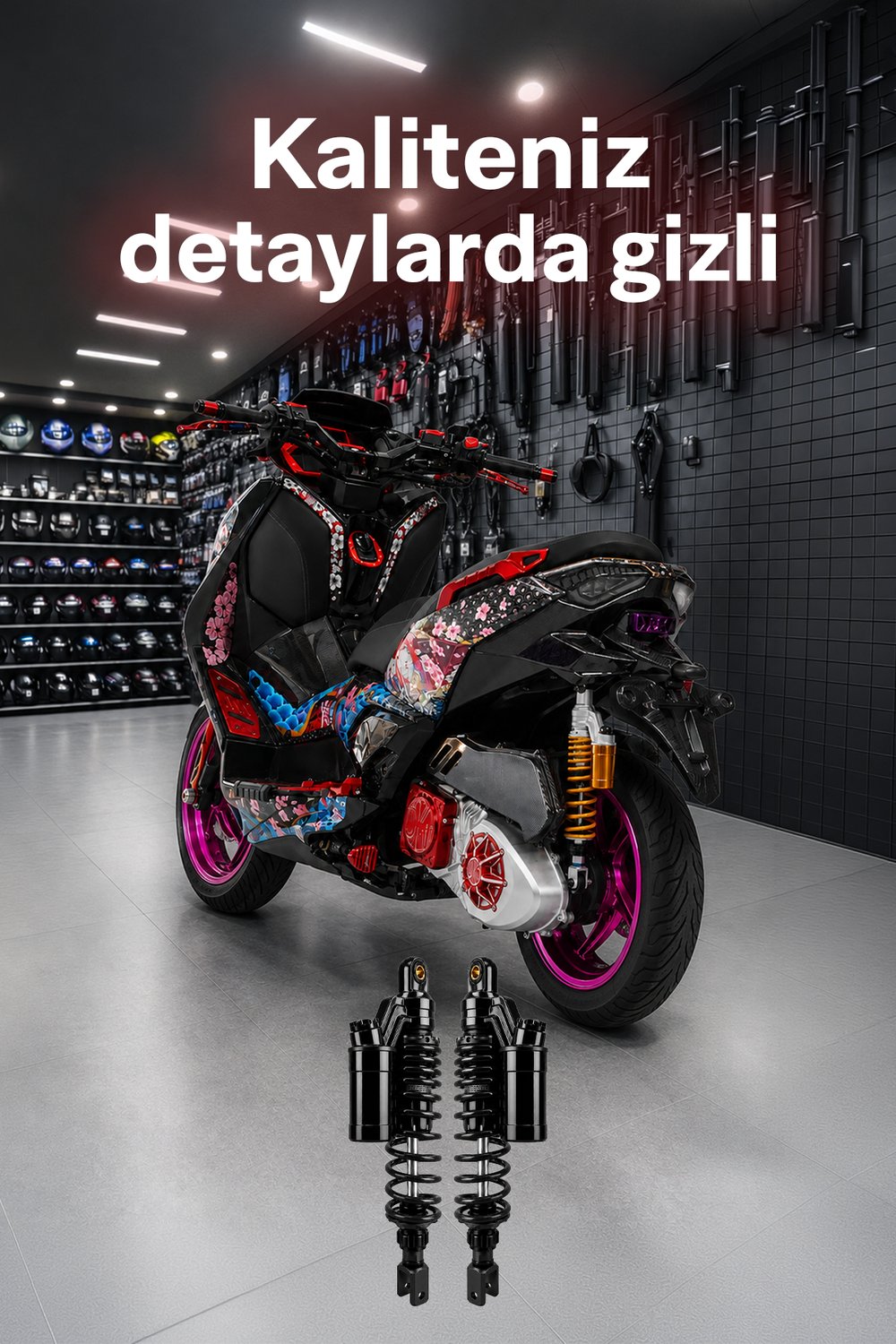 PCX ve XMAX Uyumlu 350 mm Ayarlanabilir Arka Amortisör Takımı Siyah