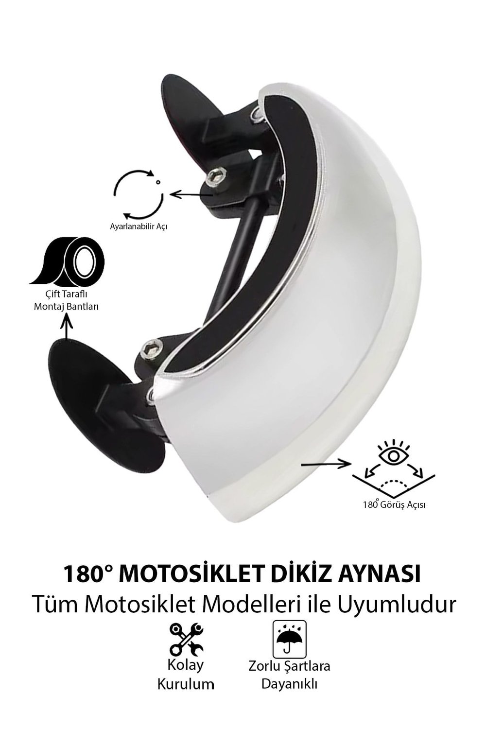 Universal 180° Motosiklet Dikiz Aynası | Geniş Görüş Aynası