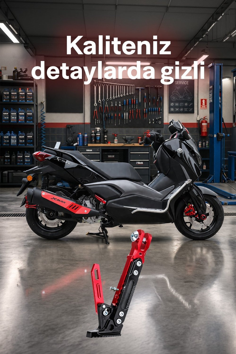 Universal Ayarlanabilir Motosiklet Yan Ayaklık 185-240 mm Cnc Kırmızı