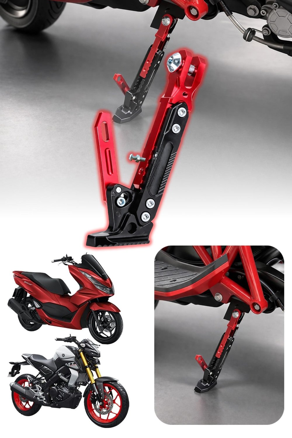 Universal Ayarlanabilir Motosiklet Yan Ayaklık 185-240 mm Cnc Kırmızı