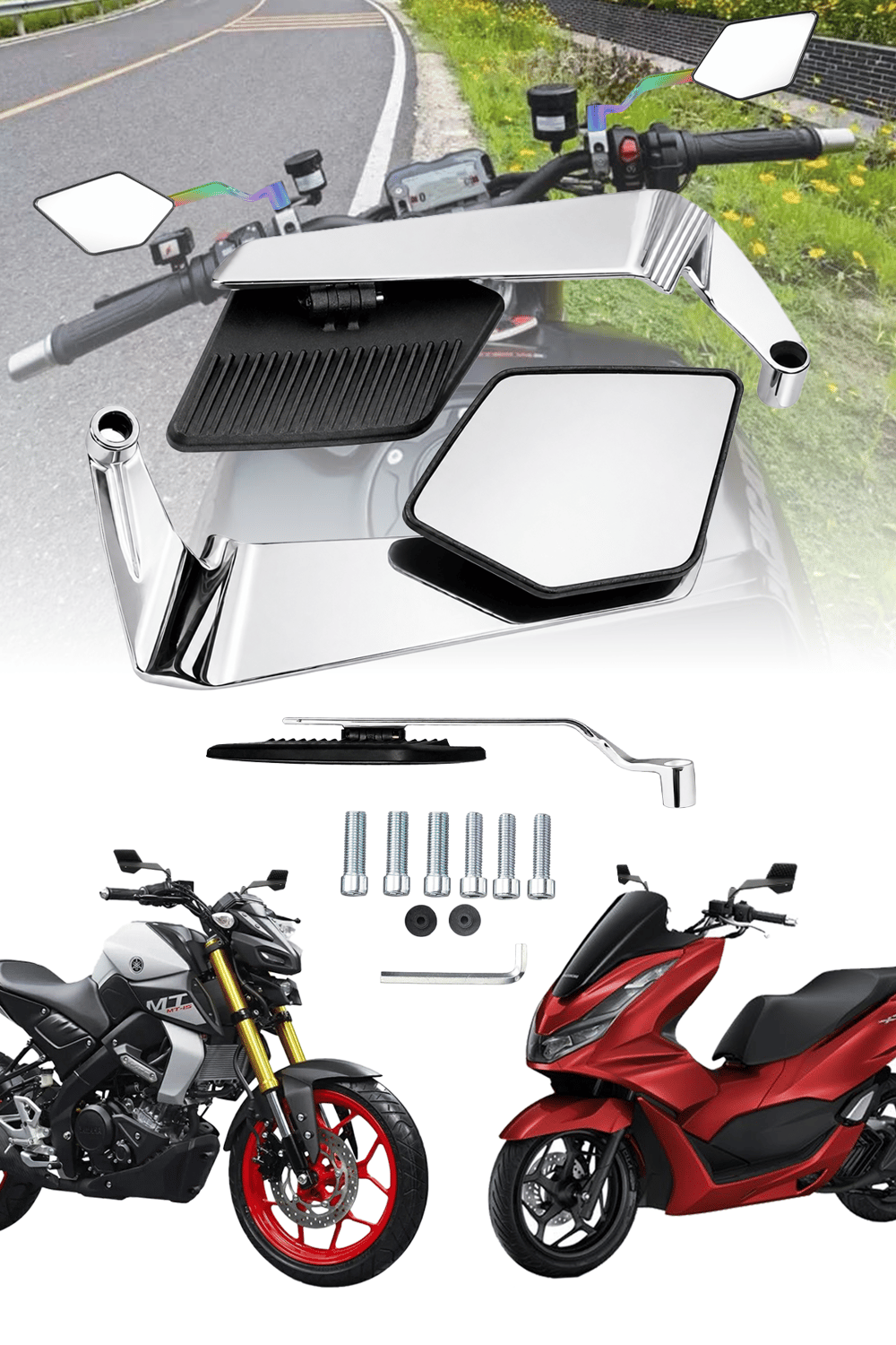 Universal Katlanabilir H2 V2 Motosiklet Aynası | Döküm Kasa Gümüş