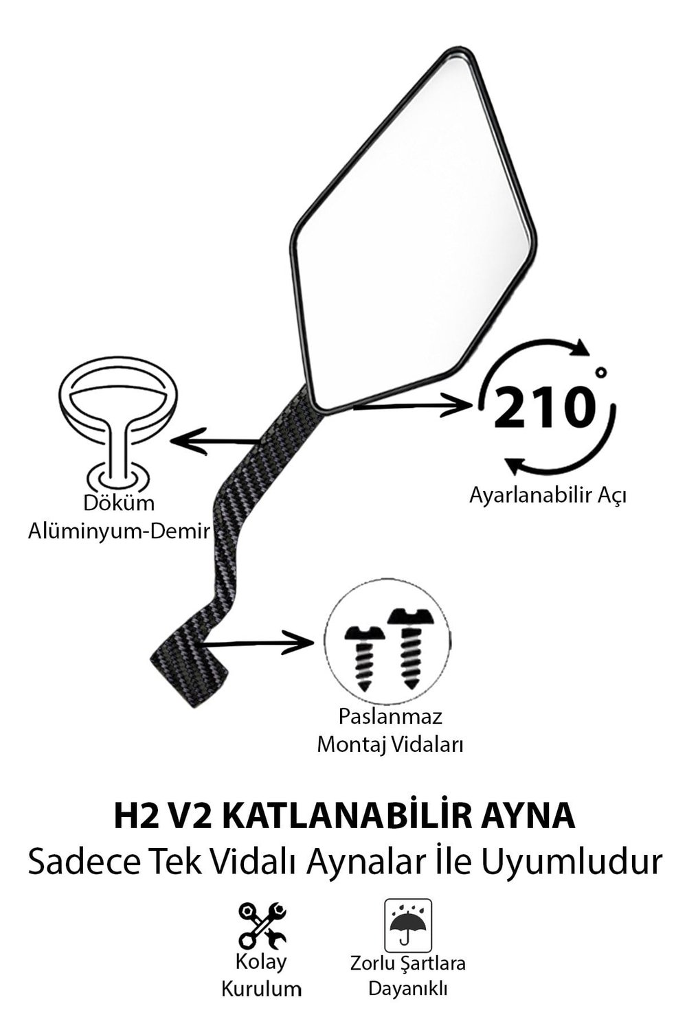 Universal Katlanabilir H2 V2 Motosiklet Aynası | Döküm Kasa Karbon