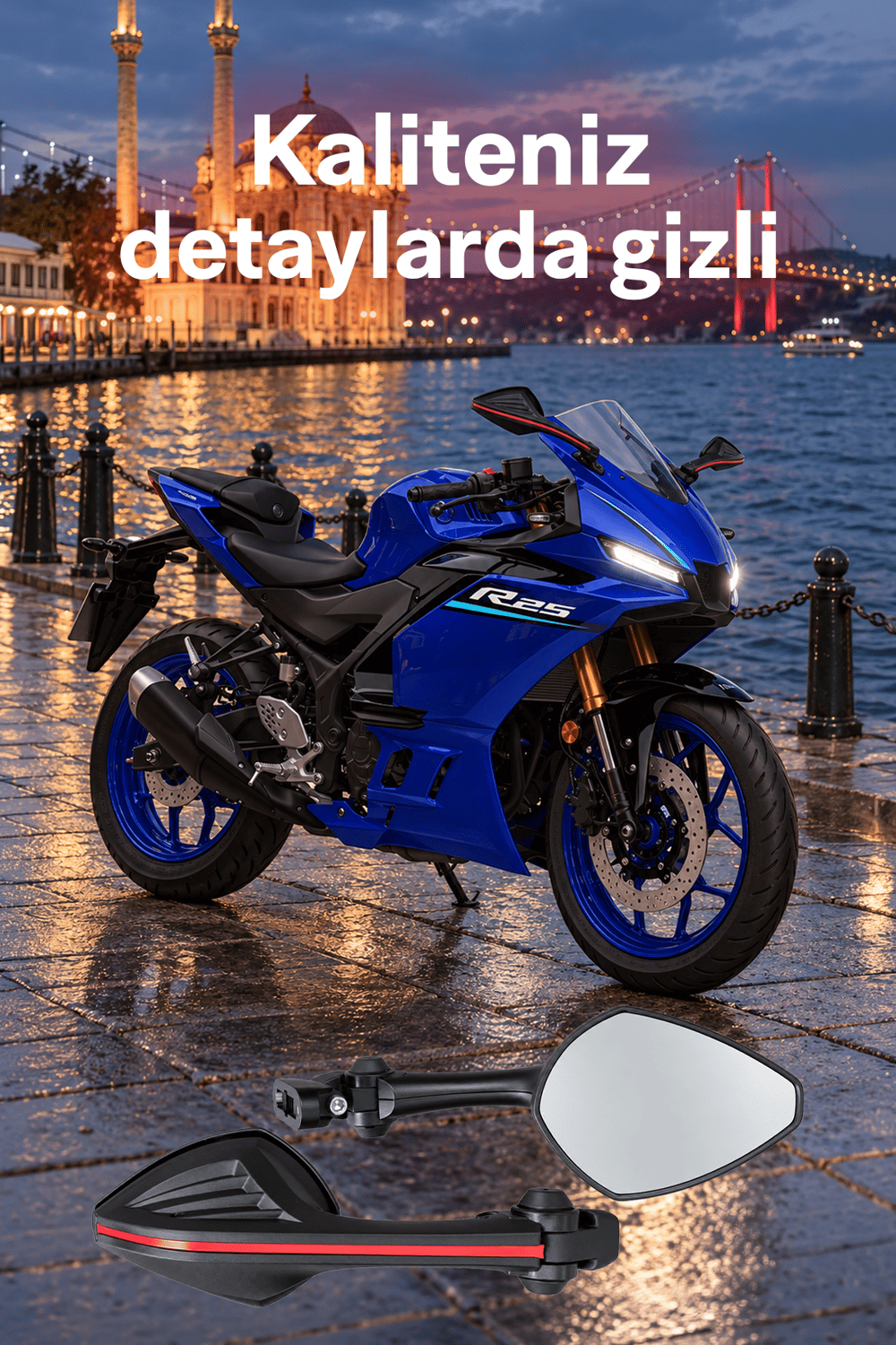 Universal Katlanabilir Racing Motosiklet Aynası | Ayarlanabilir Açı Siyah