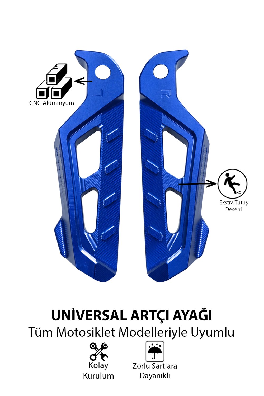 Universal Motosiklet Artçı Ayak 130mm Cnc Mavi