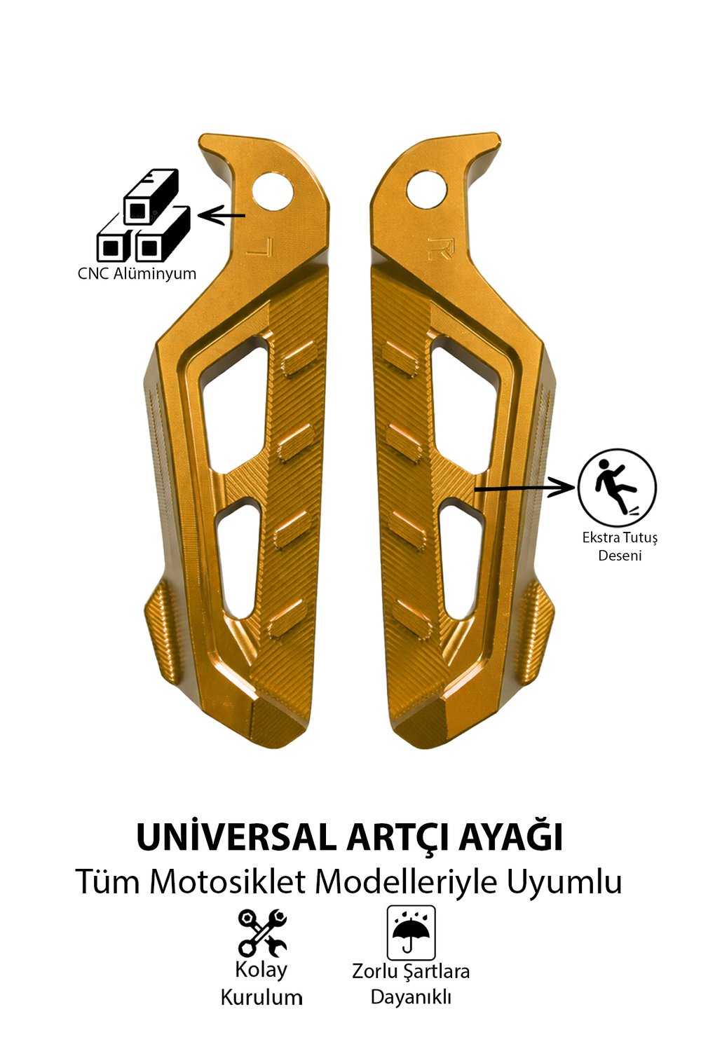 Universal Motosiklet Artçı Ayak 130mm Cnc Gold
