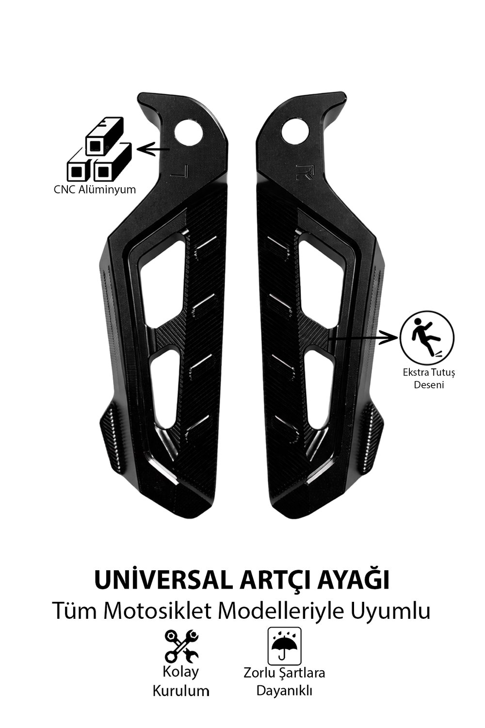Universal Motosiklet Artçı Ayak 130mm Cnc Siyah