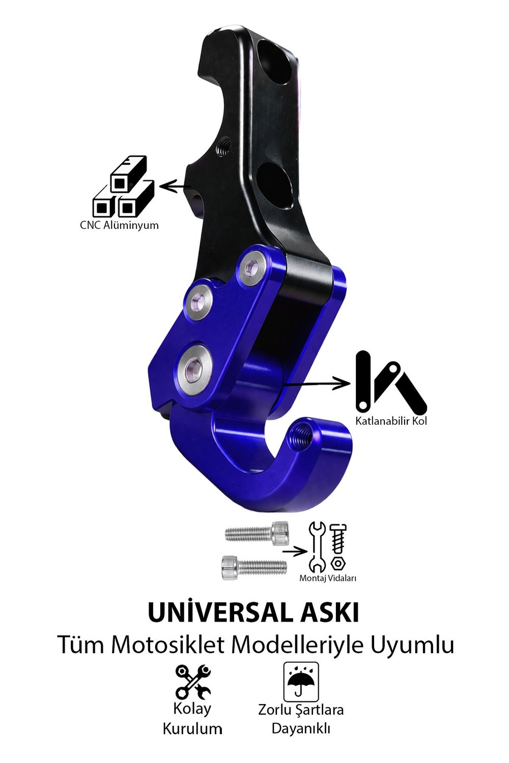 Universal Motosiklet Askı Aparatı Ayak 115mm Cnc Mavi